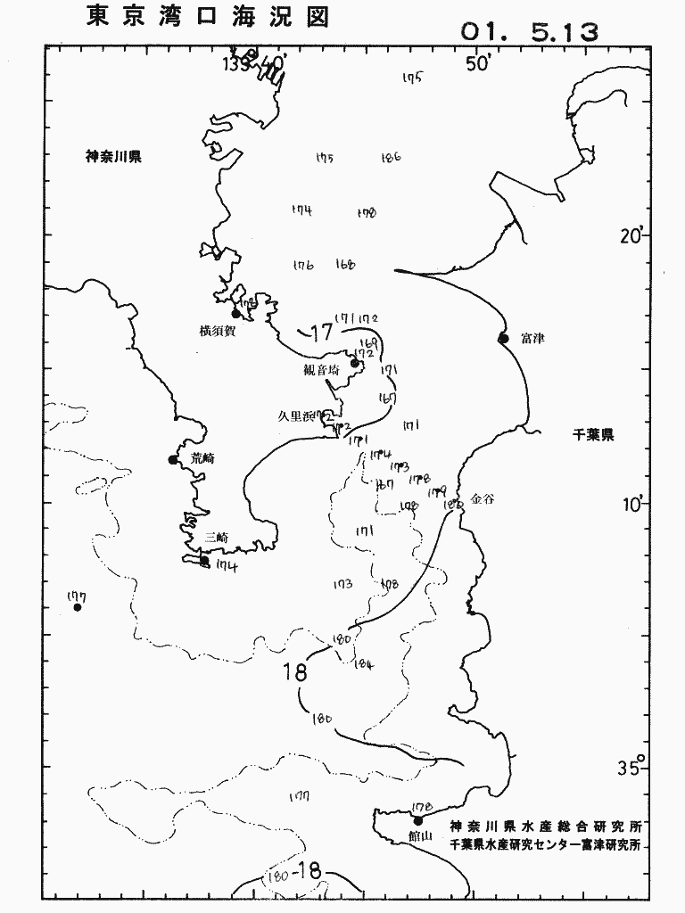 海況図, 東京湾口海況図 検索結果, (水温分布 等を図示)