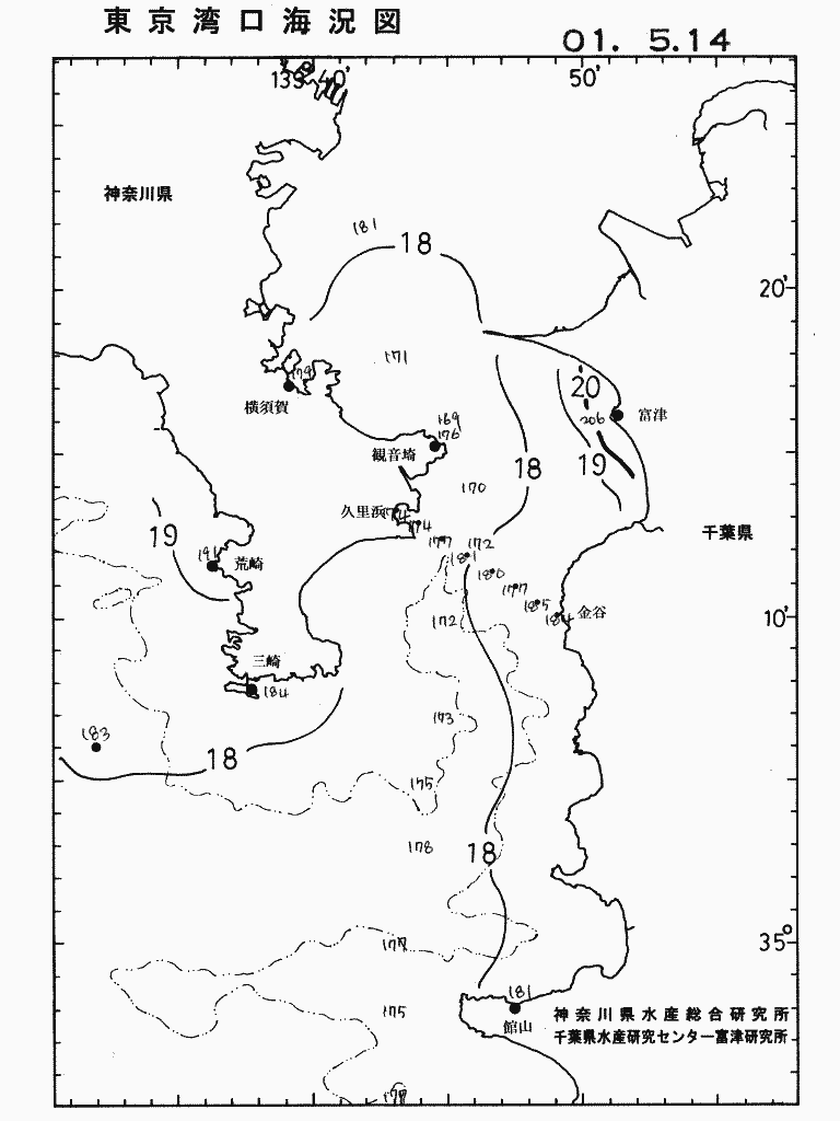 海況図, 東京湾口海況図 検索結果, (水温分布 等を図示)
