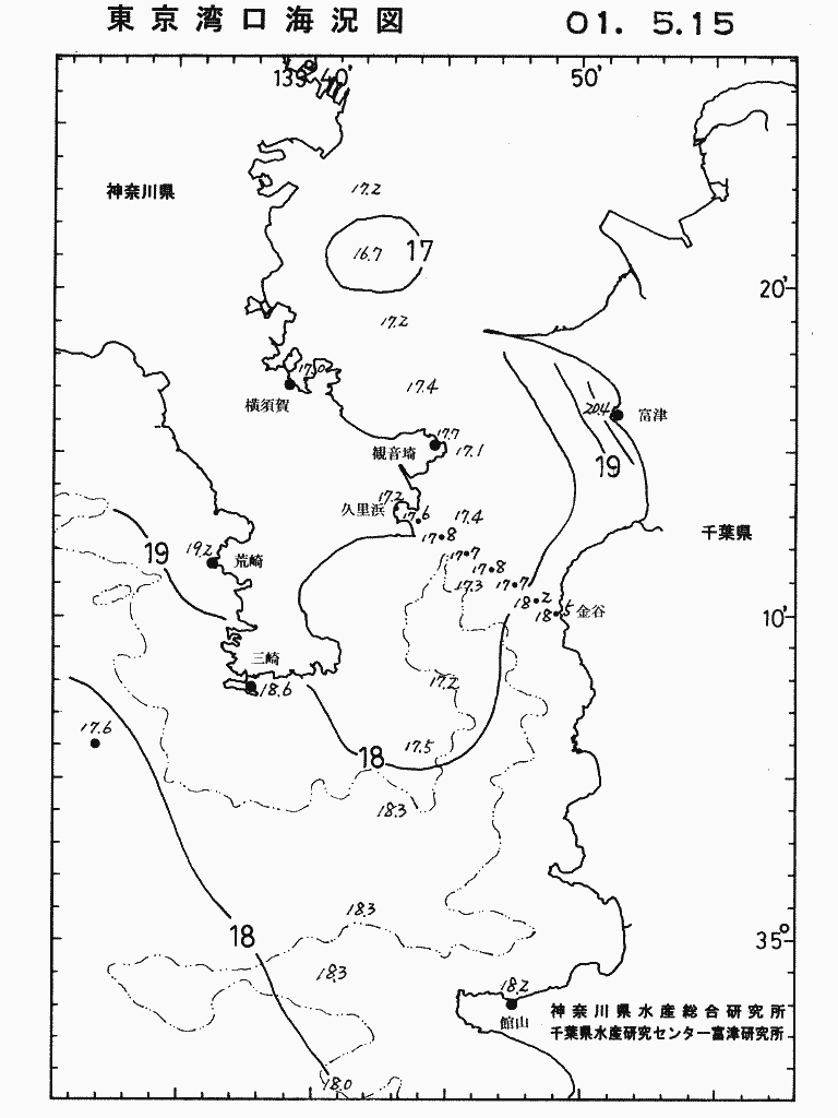 海況図, 東京湾口海況図 検索結果, (水温分布 等を図示)