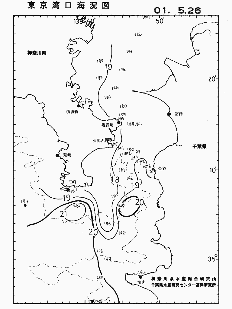 海況図, 東京湾口海況図 検索結果, (水温分布 等を図示)