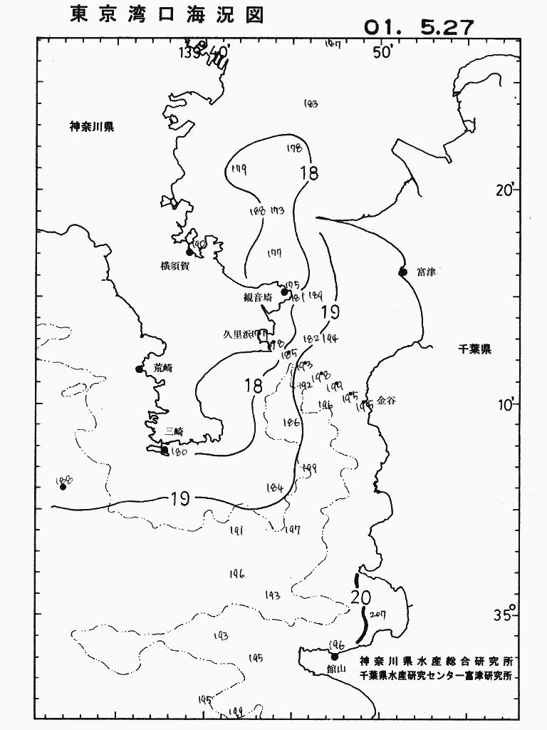 海況図, 東京湾口海況図 検索結果, (水温分布 等を図示)