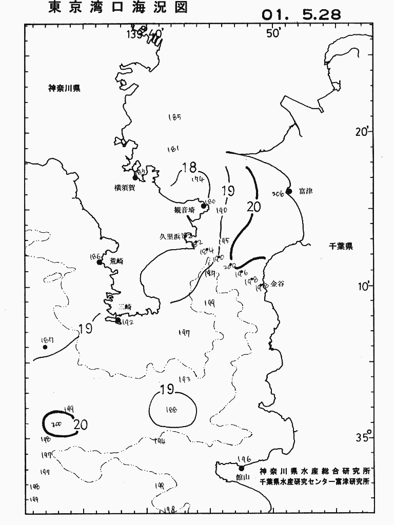 海況図, 東京湾口海況図 検索結果, (水温分布 等を図示)