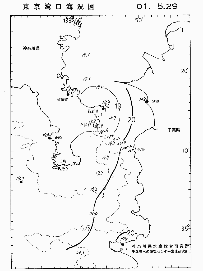 海況図, 東京湾口海況図 検索結果, (水温分布 等を図示)