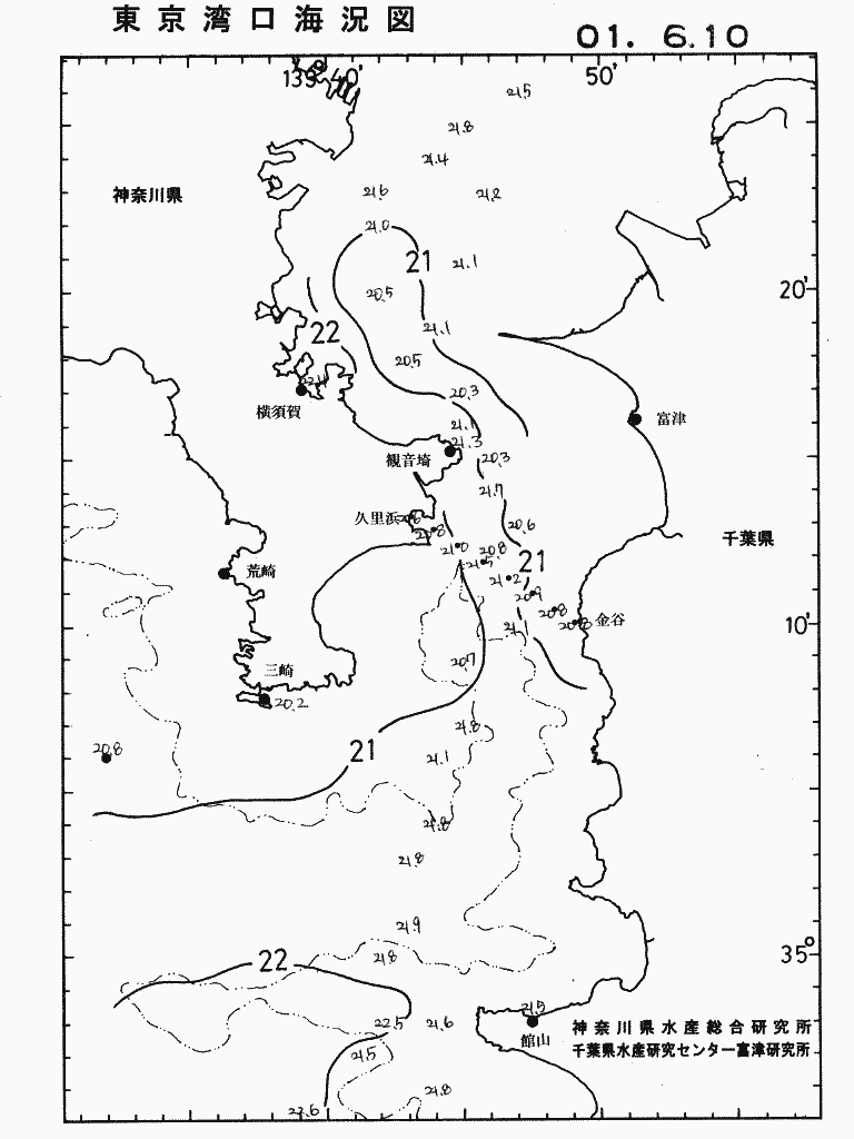 海況図, 東京湾口海況図 検索結果, (水温分布 等を図示)