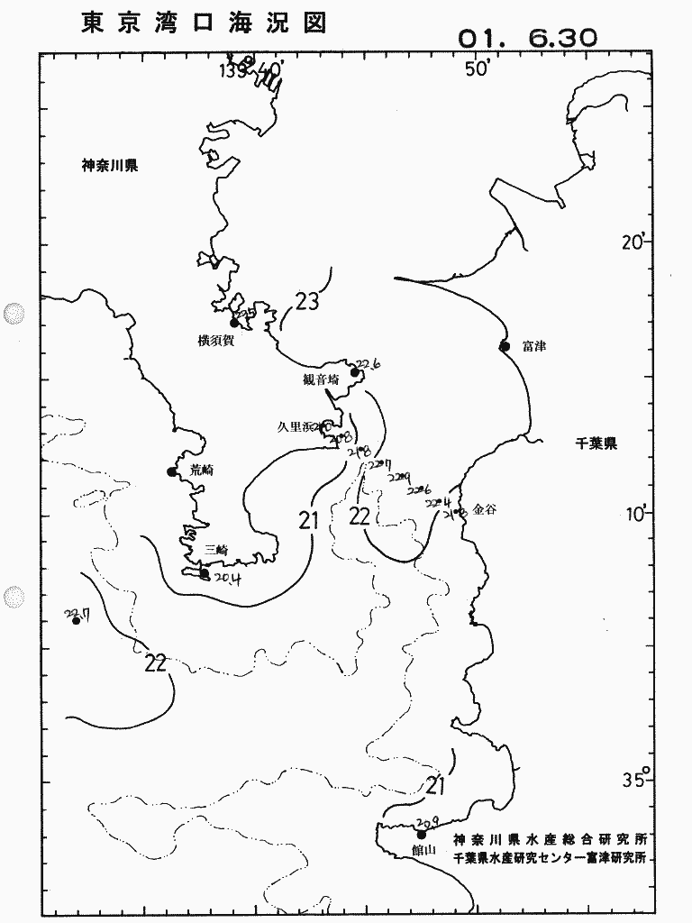 海況図, 東京湾口海況図 検索結果, (水温分布 等を図示)