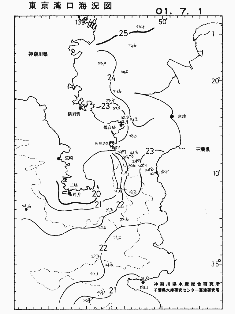 海況図, 東京湾口海況図 検索結果, (水温分布 等を図示)