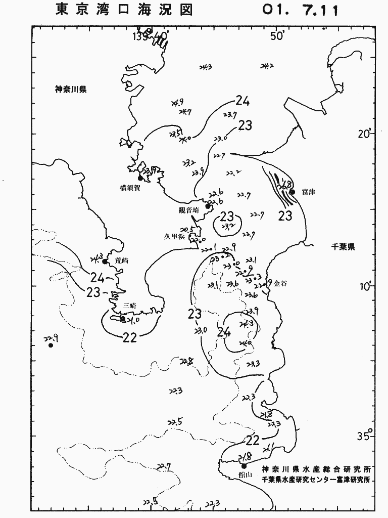海況図, 東京湾口海況図 検索結果, (水温分布 等を図示)