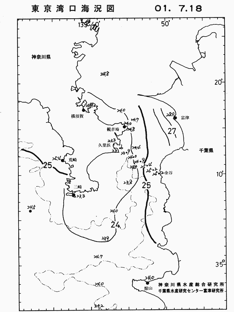 海況図, 東京湾口海況図 検索結果, (水温分布 等を図示)