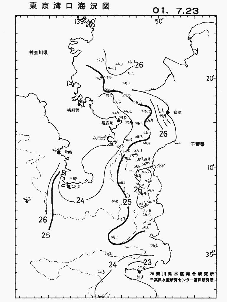 海況図, 東京湾口海況図 検索結果, (水温分布 等を図示)