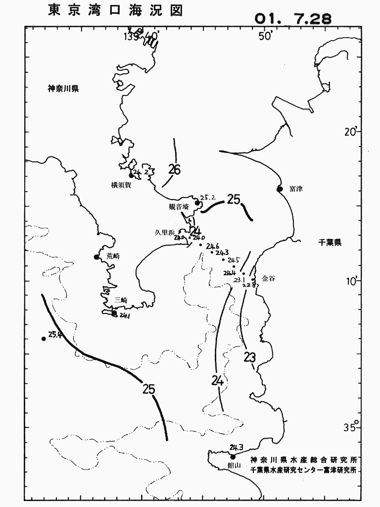 海況図, 東京湾口海況図 検索結果, (水温分布 等を図示)