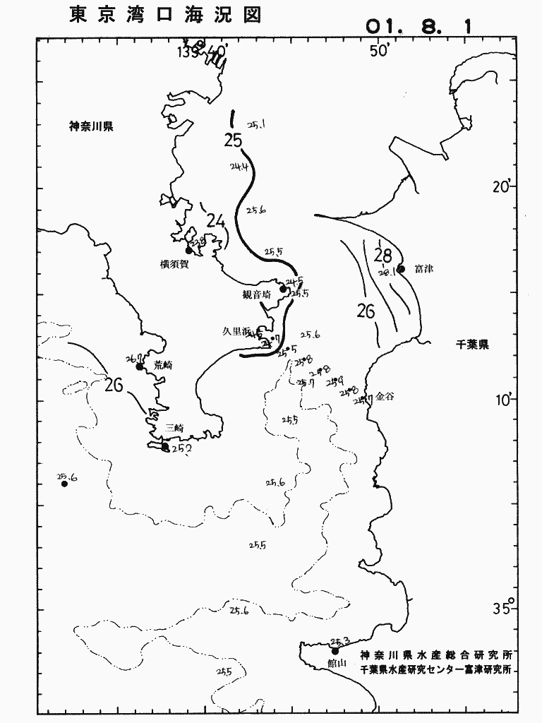 海況図, 東京湾口海況図 検索結果, (水温分布 等を図示)