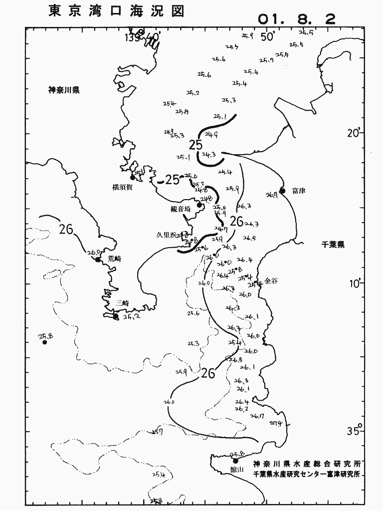 海況図, 東京湾口海況図 検索結果, (水温分布 等を図示)
