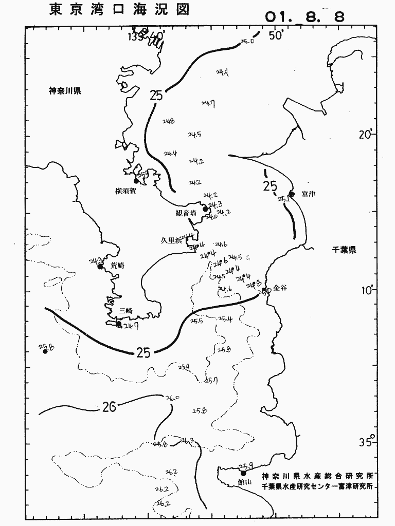 海況図, 東京湾口海況図 検索結果, (水温分布 等を図示)