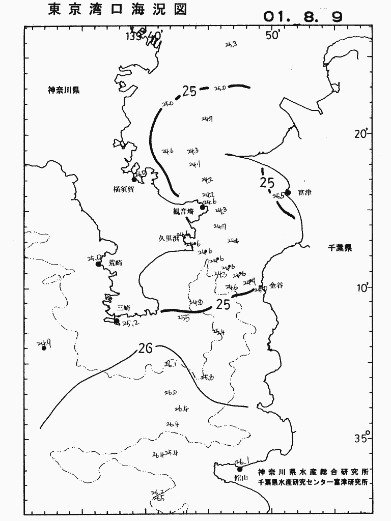 海況図, 東京湾口海況図 検索結果, (水温分布 等を図示)