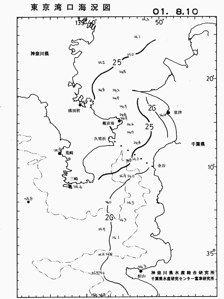 海況図, 東京湾口海況図 検索結果, (水温分布 等を図示)