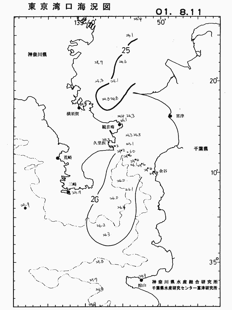 海況図, 東京湾口海況図 検索結果, (水温分布 等を図示)