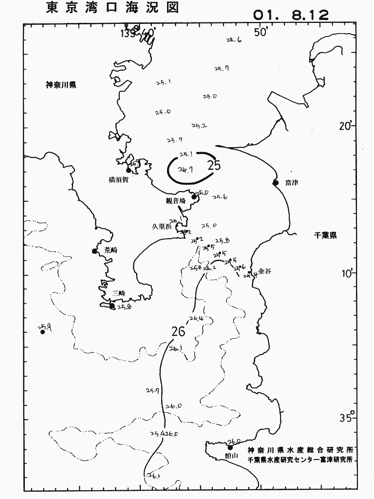 海況図, 東京湾口海況図 検索結果, (水温分布 等を図示)
