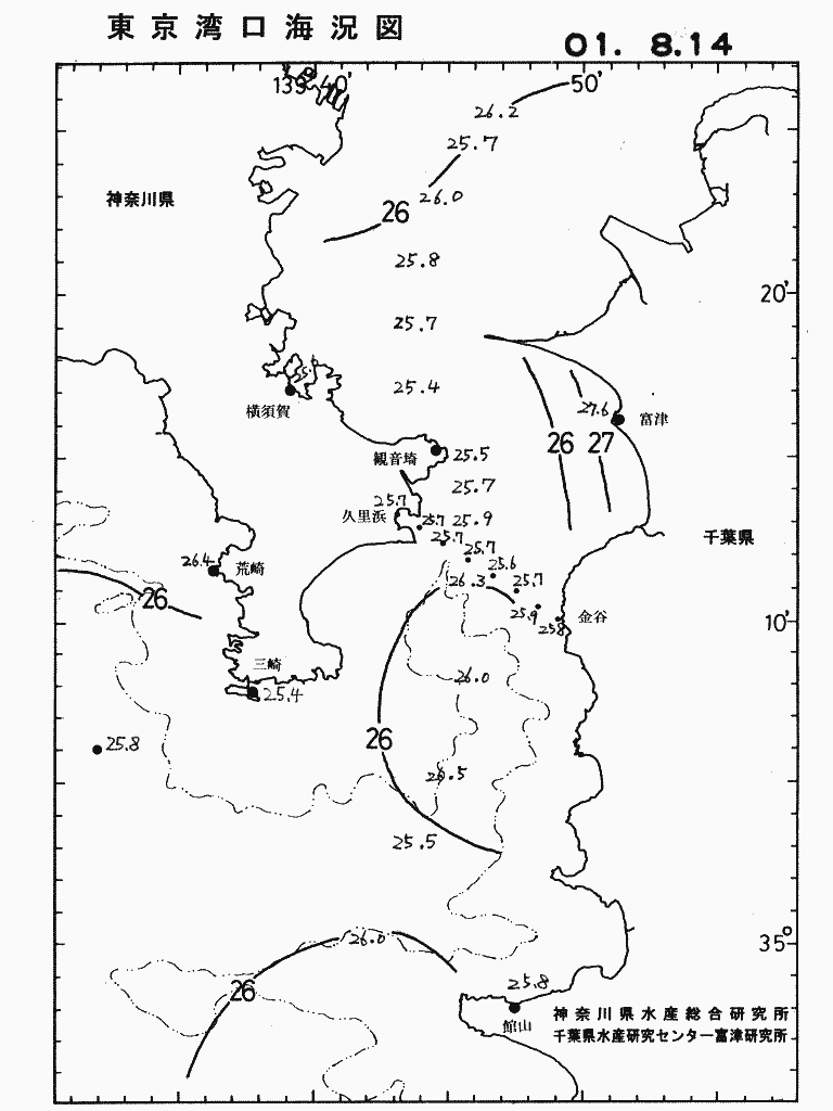 海況図, 東京湾口海況図 検索結果, (水温分布 等を図示)