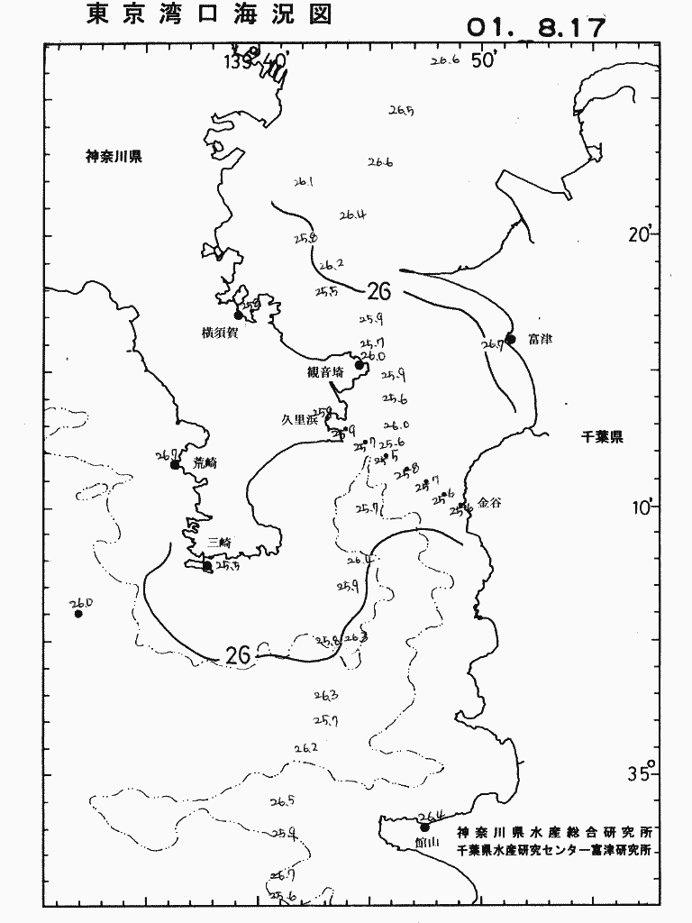 海況図, 東京湾口海況図 検索結果, (水温分布 等を図示)