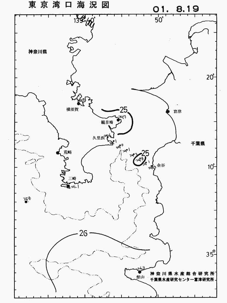 海況図, 東京湾口海況図 検索結果, (水温分布 等を図示)