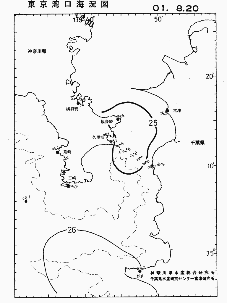 海況図, 東京湾口海況図 検索結果, (水温分布 等を図示)