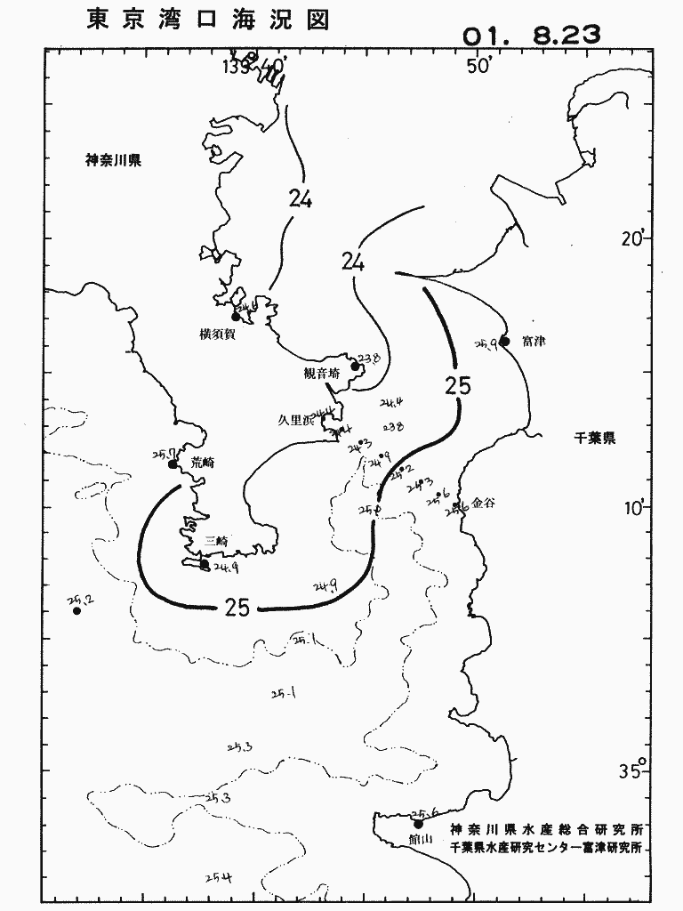 海況図, 東京湾口海況図 検索結果, (水温分布 等を図示)
