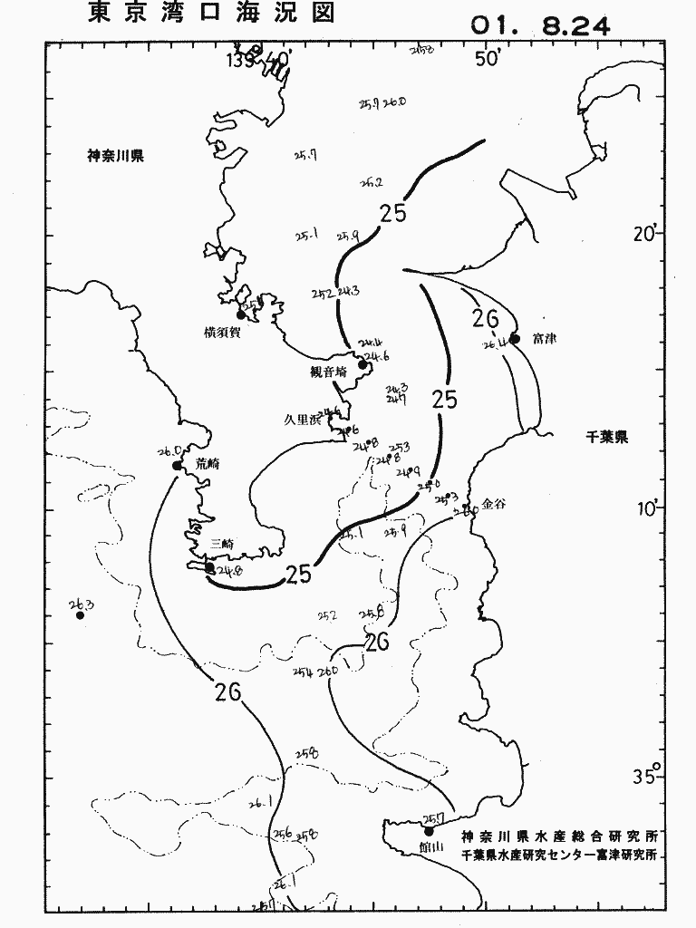 海況図, 東京湾口海況図 検索結果, (水温分布 等を図示)