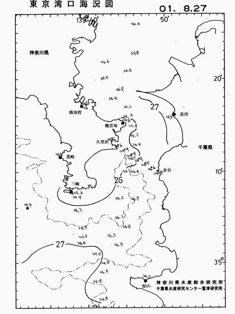 海況図, 東京湾口海況図 検索結果, (水温分布 等を図示)