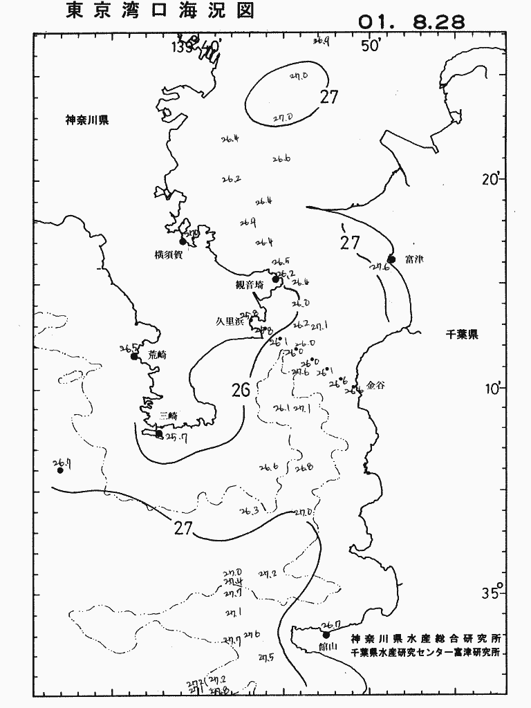 海況図, 東京湾口海況図 検索結果, (水温分布 等を図示)