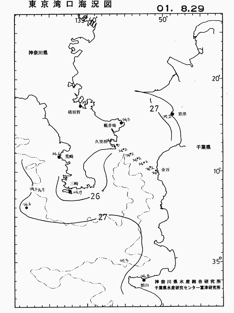 海況図, 東京湾口海況図 検索結果, (水温分布 等を図示)