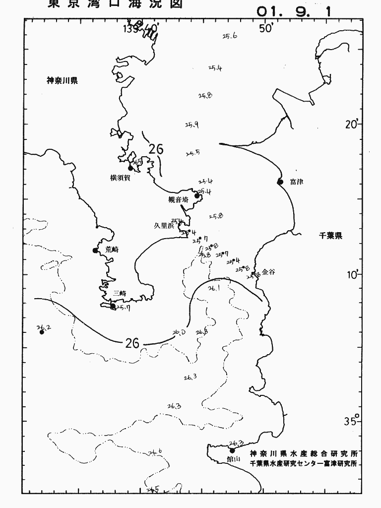 海況図, 東京湾口海況図 検索結果, (水温分布 等を図示)