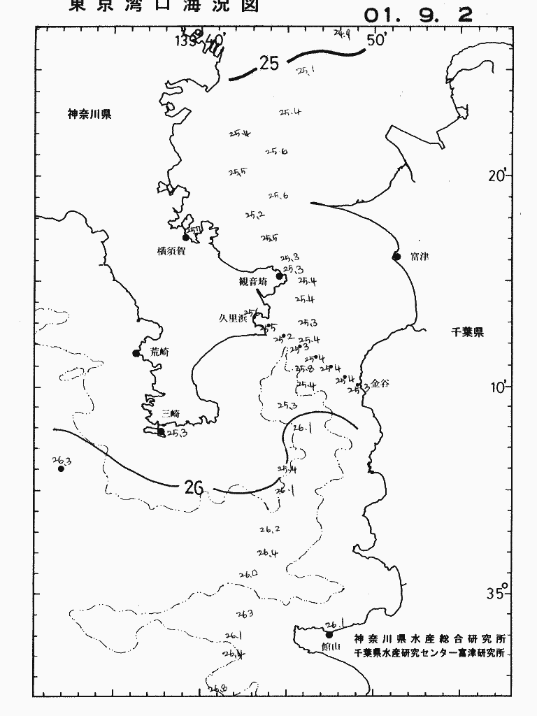海況図, 東京湾口海況図 検索結果, (水温分布 等を図示)