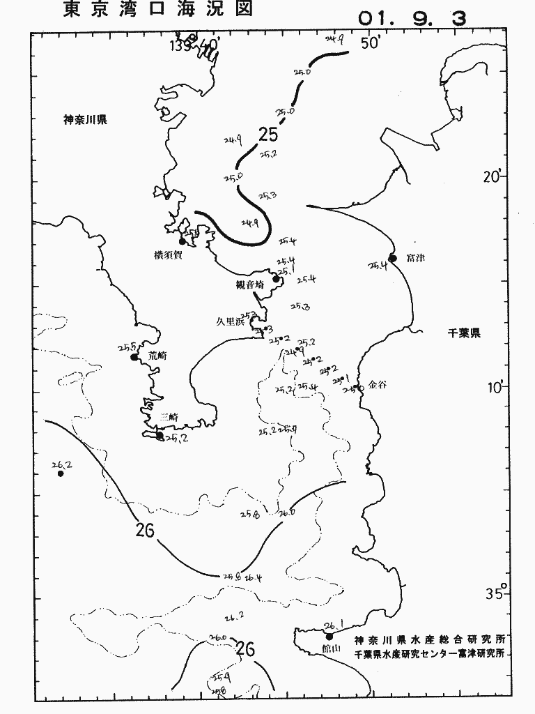 海況図, 東京湾口海況図 検索結果, (水温分布 等を図示)