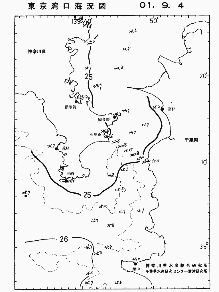 海況図, 東京湾口海況図 検索結果, (水温分布 等を図示)