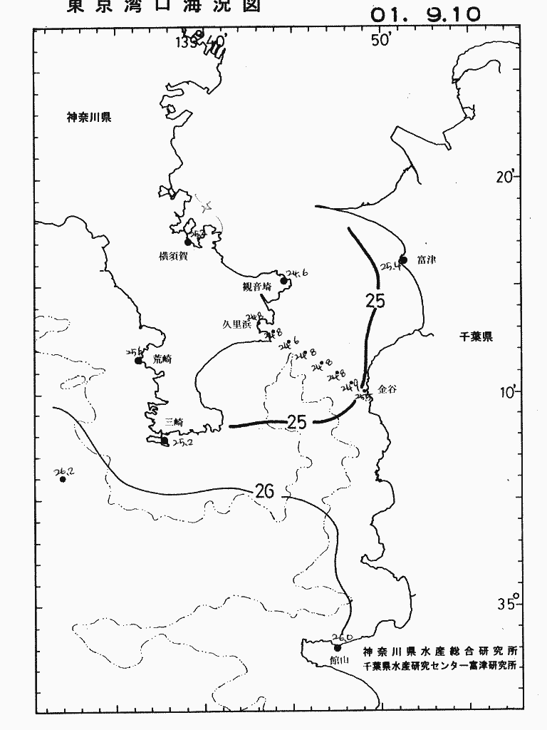 海況図, 東京湾口海況図 検索結果, (水温分布 等を図示)