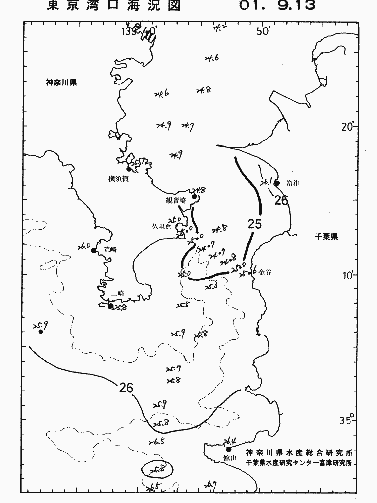 海況図, 東京湾口海況図 検索結果, (水温分布 等を図示)