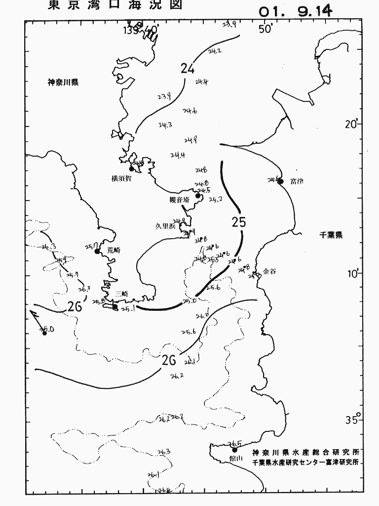 海況図, 東京湾口海況図 検索結果, (水温分布 等を図示)
