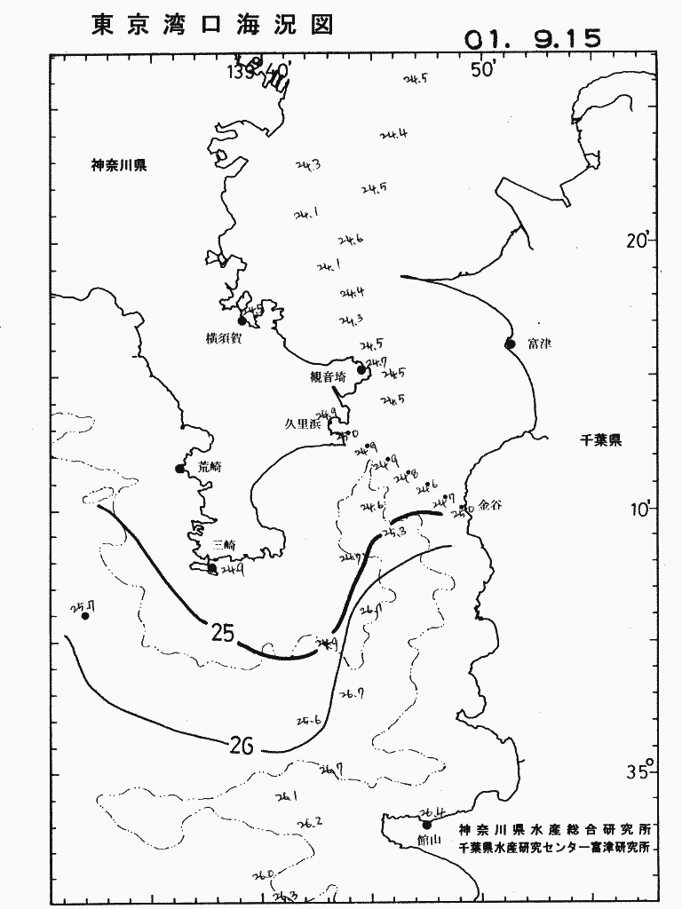 海況図, 東京湾口海況図 検索結果, (水温分布 等を図示)