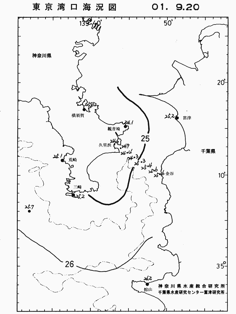 海況図, 東京湾口海況図 検索結果, (水温分布 等を図示)