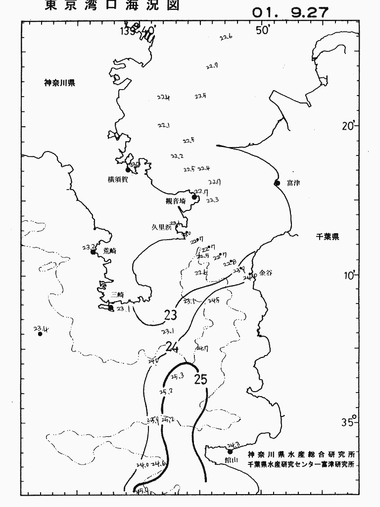 海況図, 東京湾口海況図 検索結果, (水温分布 等を図示)
