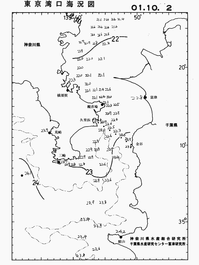 海況図, 東京湾口海況図 検索結果, (水温分布 等を図示)