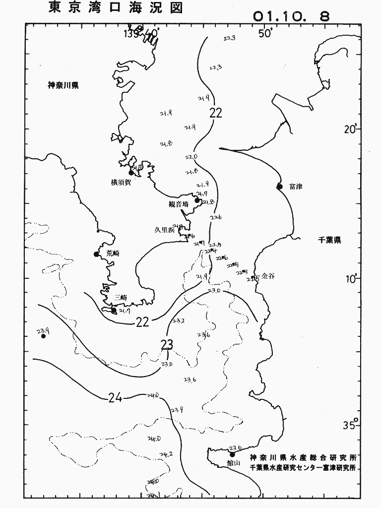 海況図, 東京湾口海況図 検索結果, (水温分布 等を図示)