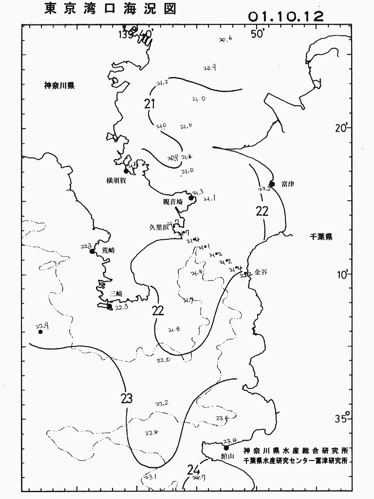 海況図, 東京湾口海況図 検索結果, (水温分布 等を図示)