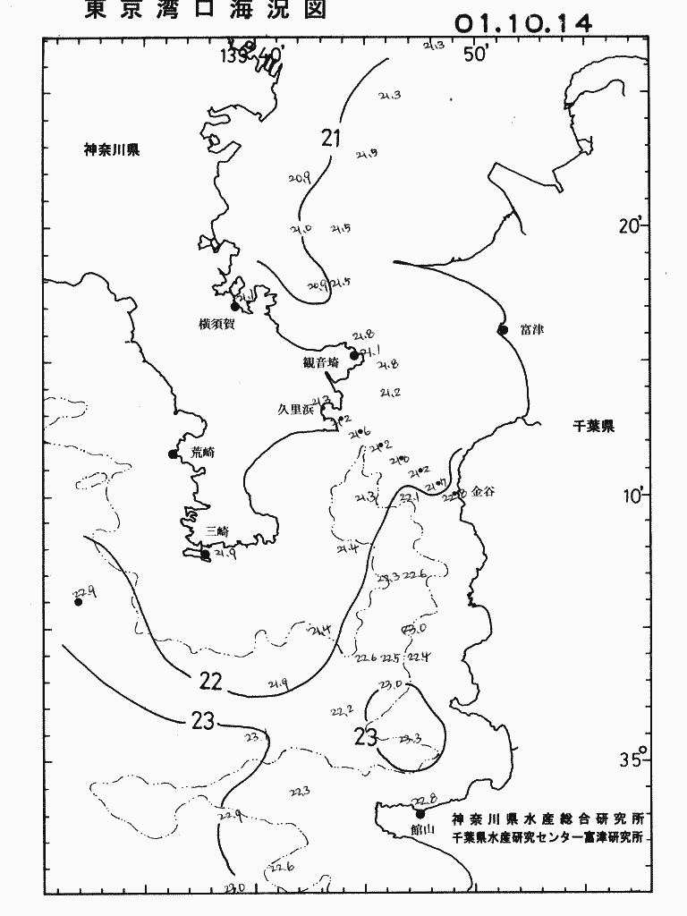 海況図, 東京湾口海況図 検索結果, (水温分布 等を図示)