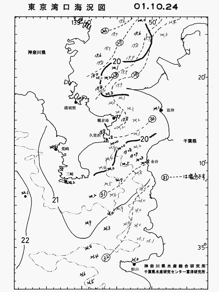 海況図, 東京湾口海況図 検索結果, (水温分布 等を図示)