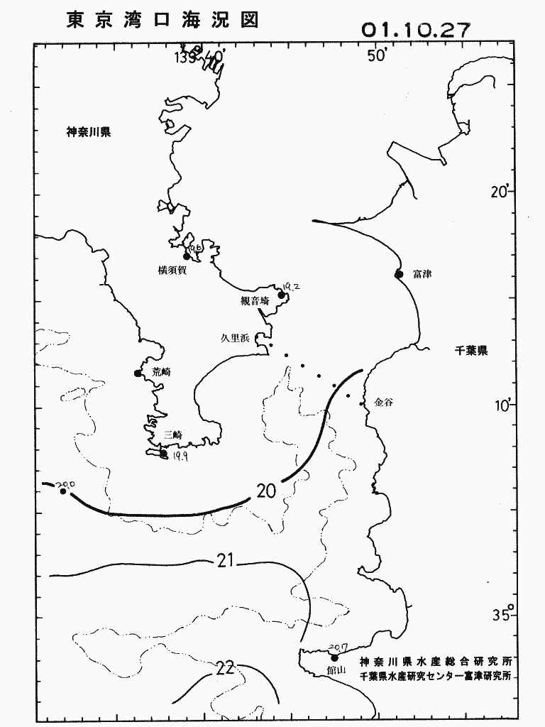 海況図, 東京湾口海況図 検索結果, (水温分布 等を図示)