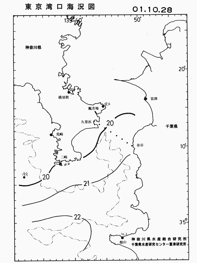 海況図, 東京湾口海況図 検索結果, (水温分布 等を図示)