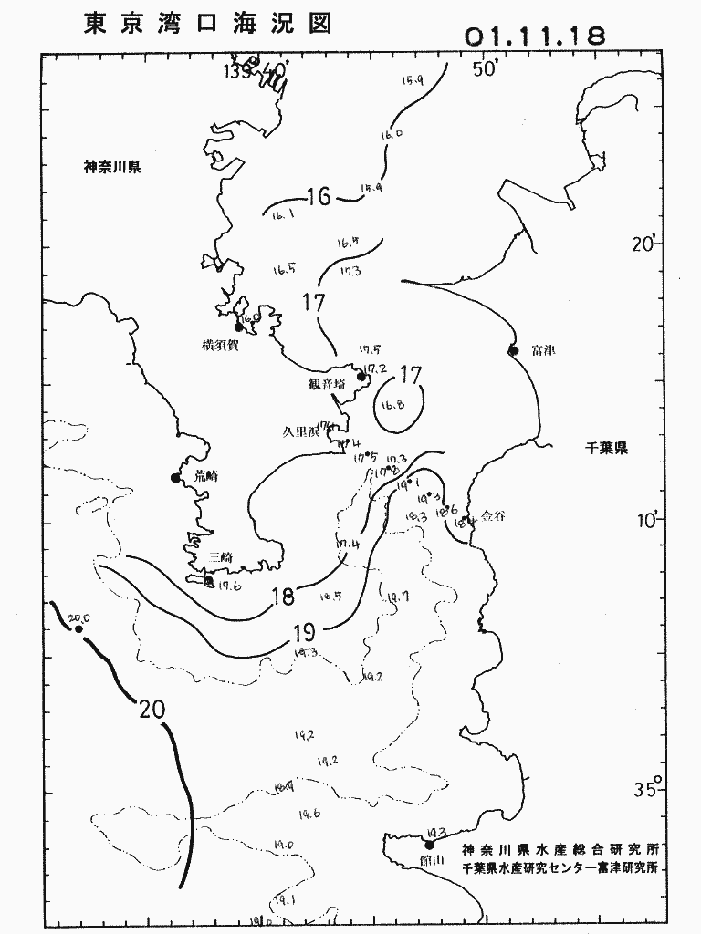 海況図, 東京湾口海況図 検索結果, (水温分布 等を図示)