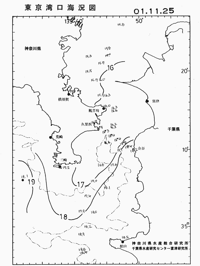 海況図, 東京湾口海況図 検索結果, (水温分布 等を図示)