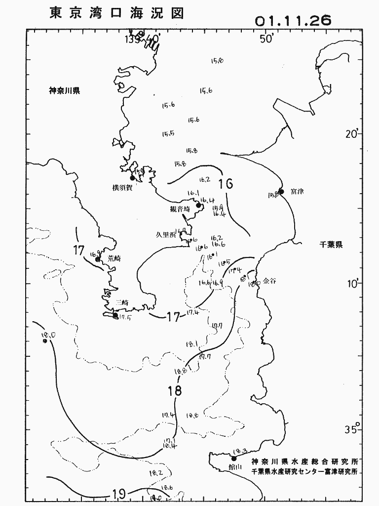 海況図, 東京湾口海況図 検索結果, (水温分布 等を図示)